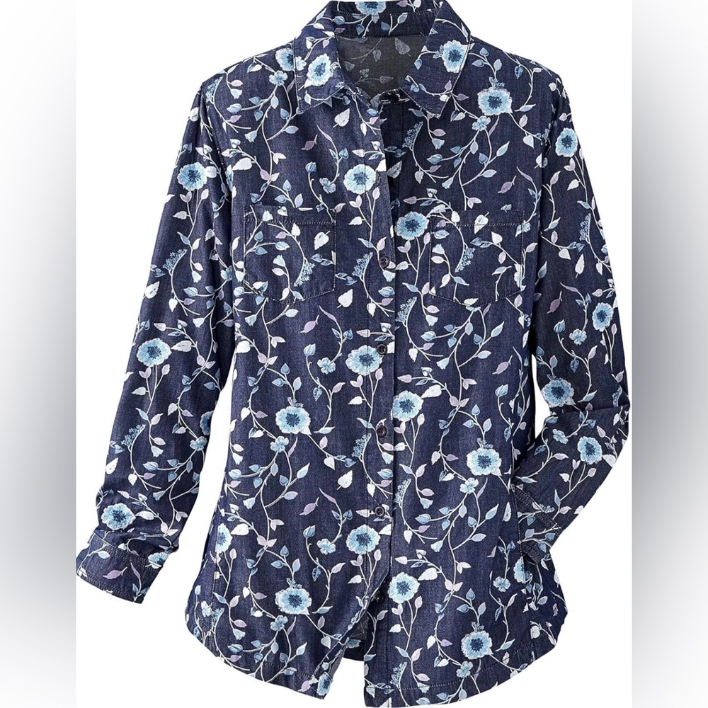 National Floral Embroidered Blue Denim Shirt Jacket